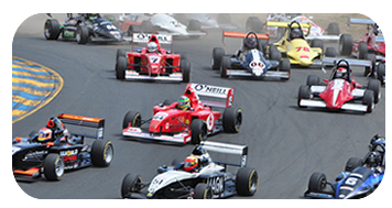 Dave House leads a pack of FCC racers through turn 2 at Infineon Raceway